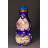 A Chinese Peking cameo glass double-gourd snuff bottle, painted with landscapes and animals,