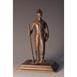 Continental School, a dark patinated cabinet bronze, of an infantryman, he stands,