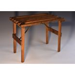 A 19th century French beech Campaign-type travelling folding stool, brass struts,
