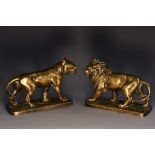Continental School (early 20th century), a pair of bronzes, of a lion and lioness,