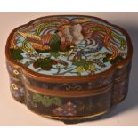 A Chinese cloisonné enamel quatrefoil box and cover,