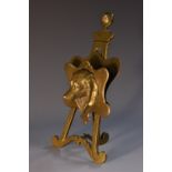 A 19th century brass novelty easel letter rack, cast and applied with the head of a dog, 17cm high,