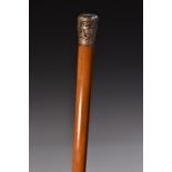 A Chinese silver mounted gentleman's malacca walking cane,