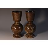 A pair of 19th century turned serpentine mantel vases, 17cm high, c.