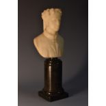 A 19th century alabaster desk bust, of Dante Alighieri, marble columnar base, 19.