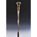 A late 19th century yellow metal, mother of pearl and bamboo gentleman's sword stick,