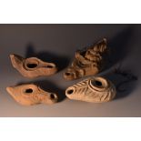 Antiquities - a Greco-Roman Egyptian terracotta tear-shapedc oil lamp,