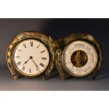 Hunting - a late 19th century combination timepiece and aneroid barometer, each 8.