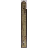 A late 18th century French Provincial stick barometer, inscribed register, mercury thermometer,