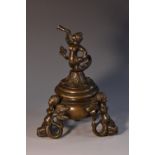 A 19th century Renaissance Revival dark patinated bronze sculptural inkwell,