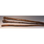 A Japanese rootwood walking cane, of good colour and rustic form, 93cm long, Meiji period; others,