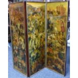 A Victorian country house decoupage three-fold screen, profusely pasted with scraps,