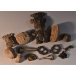 Antiquities - a collection of fragments, clay figures, metal detector finds, etc,