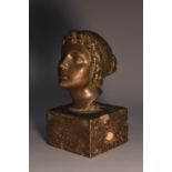 Grand Tour School (19th century), a dark patinated cabinet bronze, the head of a Classical maiden,