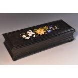 A 19th century Florentine pietra dura and ebony veneered rectangular table-top casket,