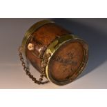 A 19th century brass bound oak St Bernard type keg, copper riveted bands,