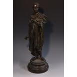 English School (19th century), a bronzed library figure, of Lord Byron, waisted circular base,