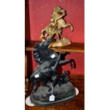 A pair of spelter figures after Marley horses;