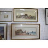 E D Harrison Raye From The Harbour signed, watercolour, 18.5cm x 52cm; another, A.