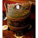 A Norwegian carved painted wooden cheese container,