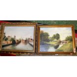 W Garner (late 20th century) An Associated Pair, Derby Silk Mill and Landscape with Bridge signed,