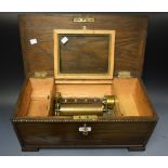 An oak cased cylindrical musical box, late 19th century movement,