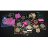 Base metal UK uncirculated crown coins including: 1951 (1 boxed, 1 in packet),