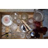 Glassware - a frigger, Venetian boat; birds; milk glass powder bowl; vases; drinking glasses; etc.