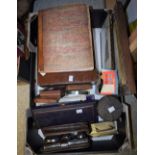 Boxes and Objects - copper printing blocks; a cricket enthusiast's scrap book containing cuttings,