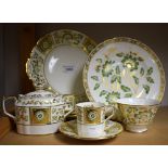 Royal Crown Derby - a Green Derby Panel sucier and cover; others, coffee can and saucer,
