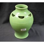 A Charles Brannam Barum Barnstaple pottery baluster vase, pale 'celadon' glaze, pierced shoulder,