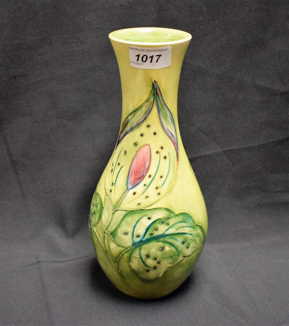 A Moorcroft Arum Lily pattern slender baluster vase,