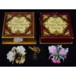 Jewellery - a Royal Crown Derby ceramic pink orchid brooch,