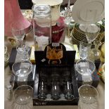 Glassware - a Dartington crystal decanter; four bowls; Ravenhead Apollo spirit glasses or tumblers;