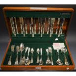 A canteen of community plate cutlery, six place setting, in teak case,