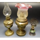 Lighting - a Victorian brass oil lamp,