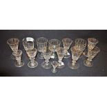 A composed set of six early 19th century glasses, fluted conical bowls, knopped stems,