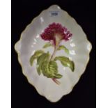 A Derby Botanical navette shaped comport, painted by Quaker Pegg, with Coxscomb Amaranthus,