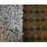 Textiles - a Welsh tapestry floor cover; a Crewelwork curtain,