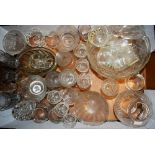 A cut glass lamp; a bowl; miscellaneous wine glasses; etc.