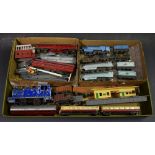 Toys and Juvenalia - Three boxes of miniature die-cast trains; track; etc.