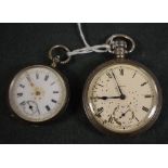 A silver pocket watch, top wind,