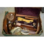 Boxes and Objects - a mahogany writing slope; large Abalone shells; a spherical string box;