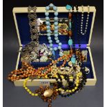 Costume Jewellery - bead necklaces, dress rings, brooches, belt, scarf clips; dress watch etc,