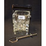 A Serves crystal glass ice bucket, EPNS handle with ice tongs,
