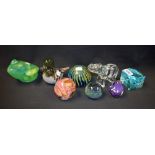 A Mdina glass paperweight; others, 20th century including Langham duck, Aaronson egg shaped, a frog,