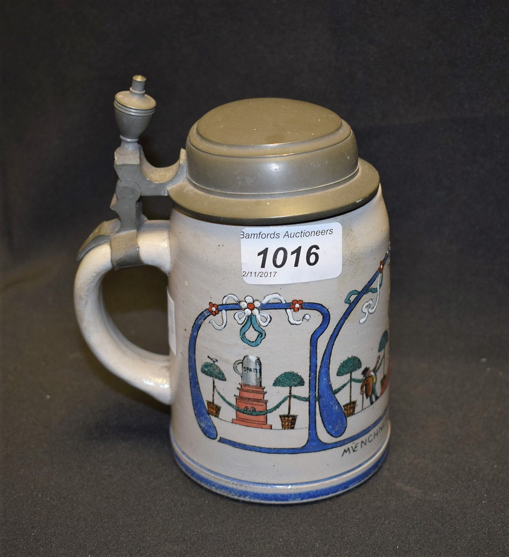 Advertising - a German stoneware Mettlach style beer stein, MÜenchner Siegesallee,