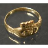 A 9ct gold signet ring, with a crowned heart and clasped hands, 3.