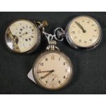 A silver pocket watch; a War issue chrome pocket watch;