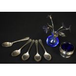 A set of five silver teaspoons, Sheffield 1926; a silver salt,